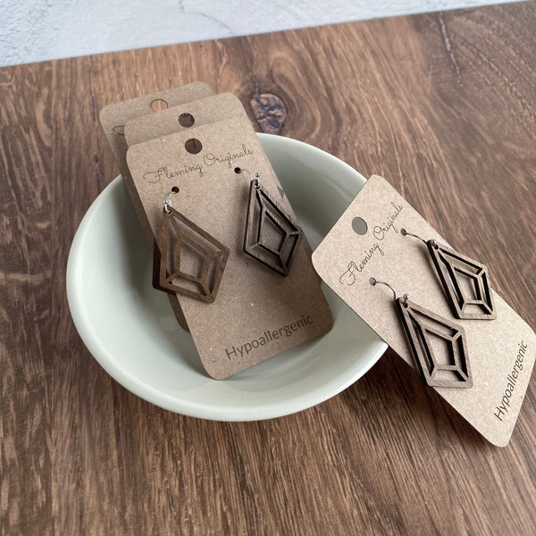 Geometric Solid Walnut Earrings – Modern Laser-Cut Wood Design | Hypoallergenic, Nickel-Free