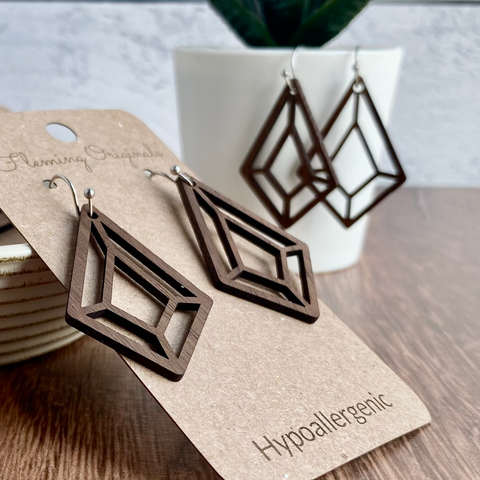 Geometric Solid Walnut Earrings – Modern Laser-Cut Wood Design | Hypoallergenic, Nickel-Free