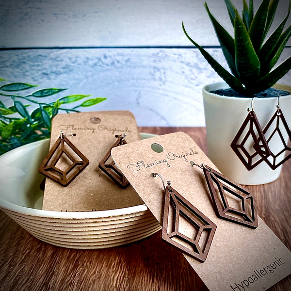 Geometric Solid Walnut Earrings – Modern Laser-Cut Wood Design | Hypoallergenic, Nickel-Free
