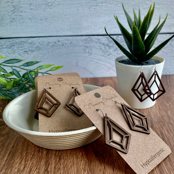 Geometric Solid Walnut Earrings – Modern Laser-Cut Wood Design | Hypoallergenic, Nickel-Free