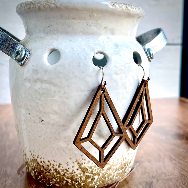 Geometric Solid Walnut Earrings – Modern Laser-Cut Wood Design | Hypoallergenic, Nickel-Free