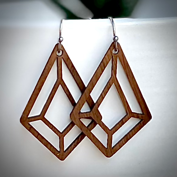 Geometric Solid Walnut Earrings – Modern Laser-Cut Wood Design | Hypoallergenic, Nickel-Free