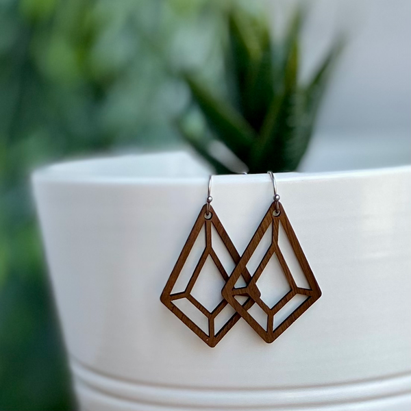 Geometric Solid Walnut Earrings – Modern Laser-Cut Wood Design | Hypoallergenic, Nickel-Free