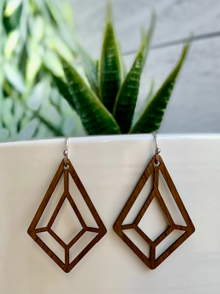 Geometric Solid Walnut Earrings – Modern Laser-Cut Wood Design | Hypoallergenic, Nickel-Free