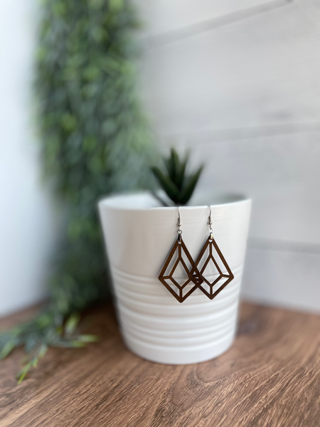 Geometric Solid Walnut Earrings – Modern Laser-Cut Wood Design | Hypoallergenic, Nickel-Free