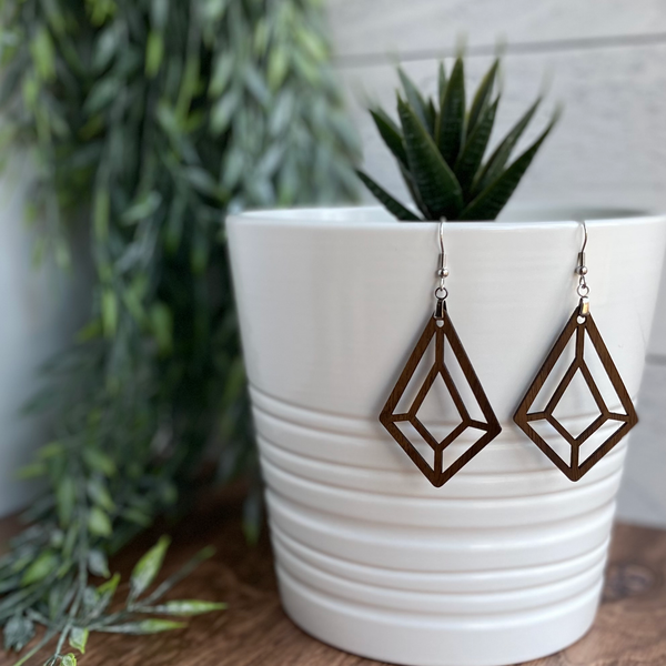 Geometric Solid Walnut Earrings – Modern Laser-Cut Wood Design | Hypoallergenic, Nickel-Free