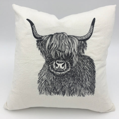 Highland Cow Embroidered 16" x 16" Throw Pillow with Hidden Zipper & Free Shipping