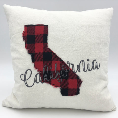 Buffalo Plaid California Appliqué Pillow Cover 16”x16” with Hidden Zipper and Free Shipping